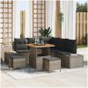 8-delars trädgårdsoff-set med kuddar i grå poly rattan och akacia vidaXL 80 x 80 x 71 cm – miniatyr 1