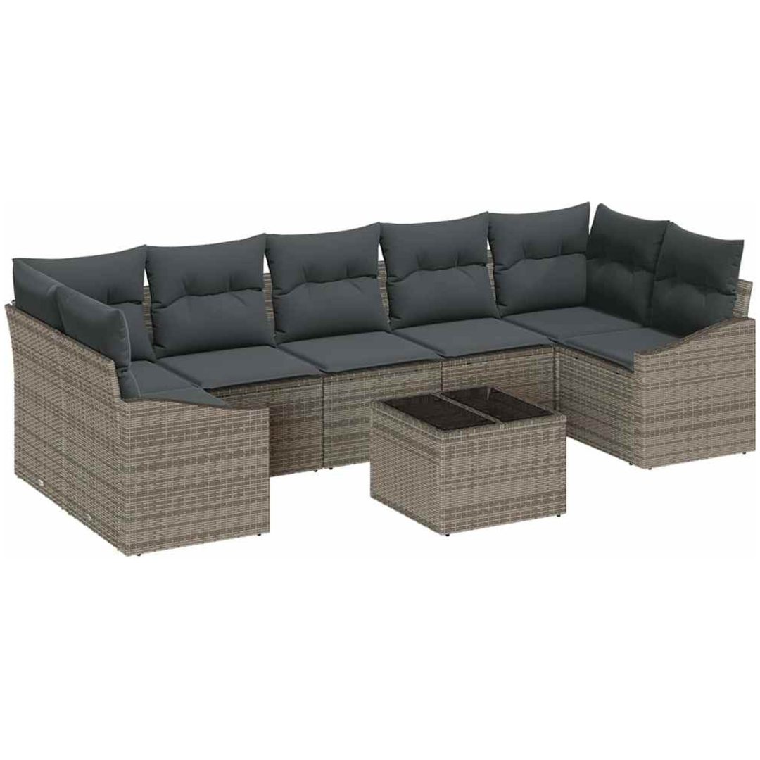 8-delars trädgårdsoff set med kuddar i grå poly rattan vidaXL 55 x 55 x 37 cm – bild 2