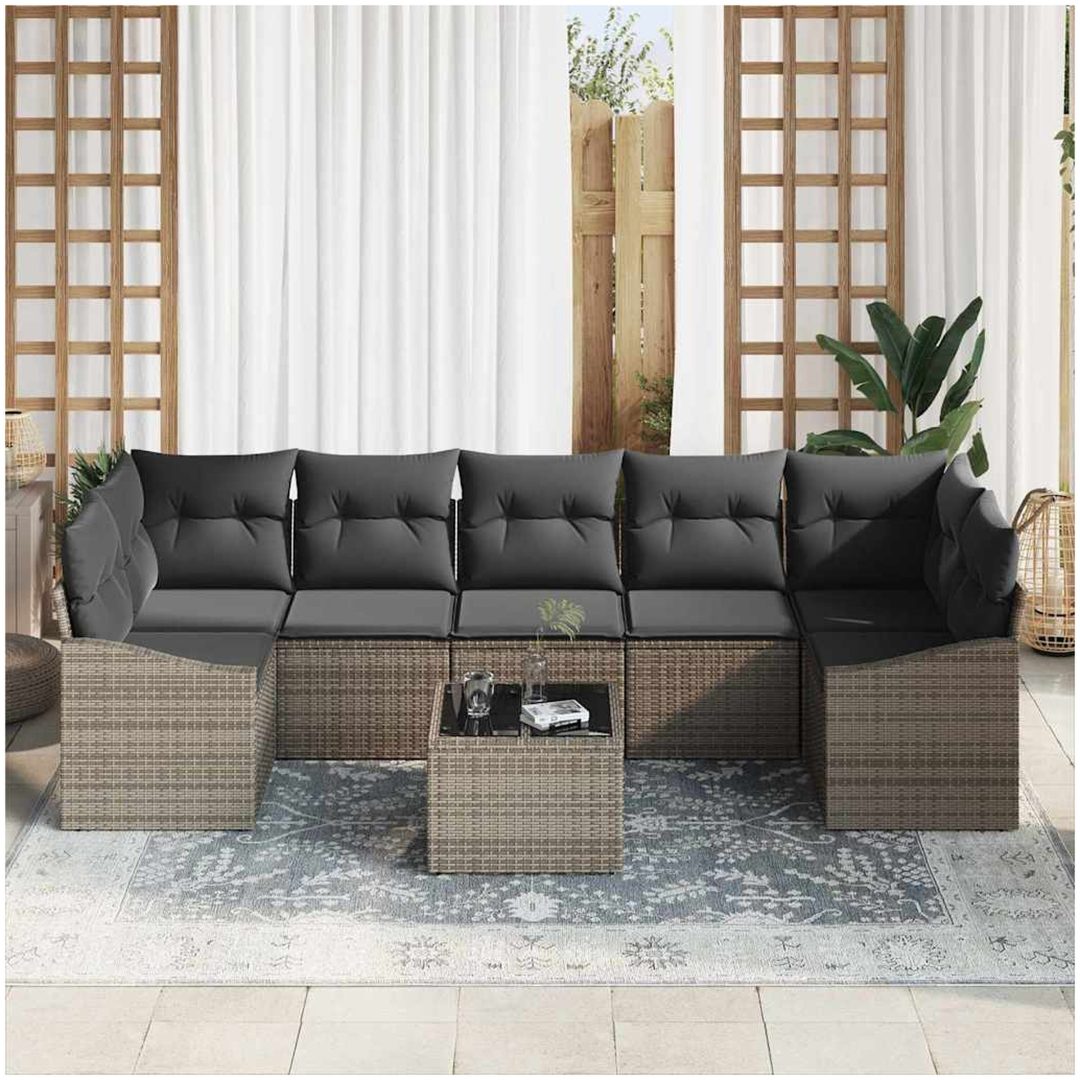 8-delars trädgårdsoff set med kuddar i grå poly rattan vidaXL 55 x 55 x 37 cm – bild 3