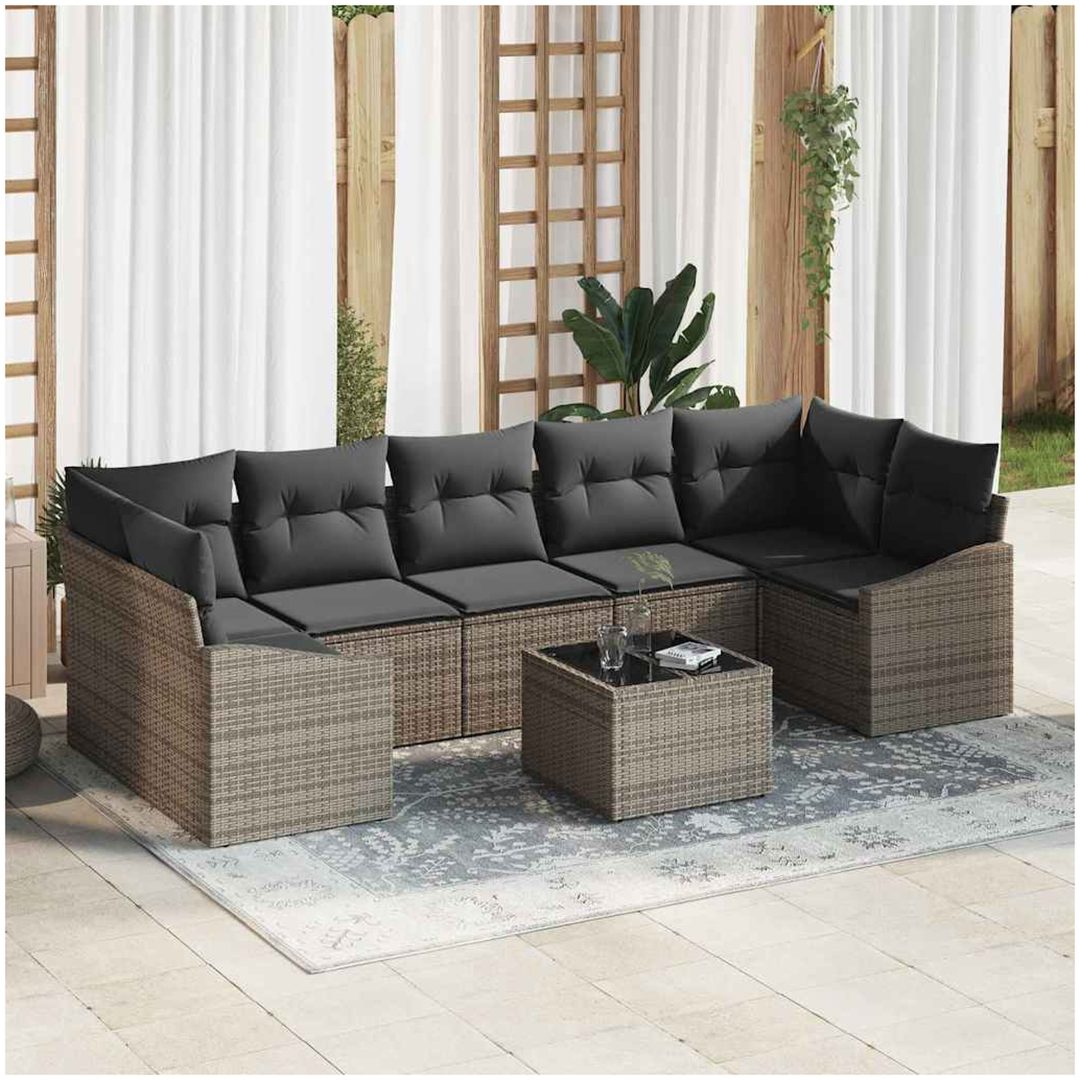 8-delars trädgårdsoff set med kuddar i grå poly rattan vidaXL 55 x 55 x 37 cm