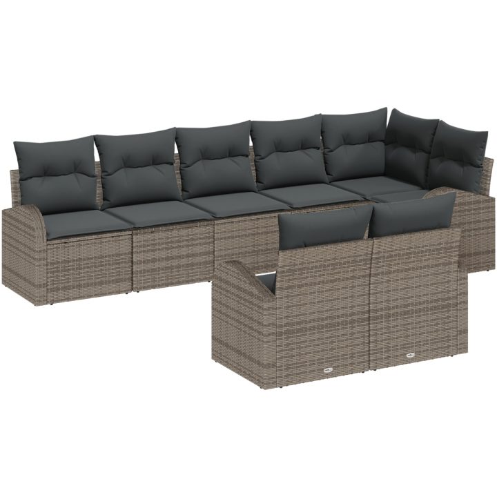 8-delars trädgårdsoff-set med kuddar i grå polyrotting vidaXL 289 x 124 x 85 cm – bild 2