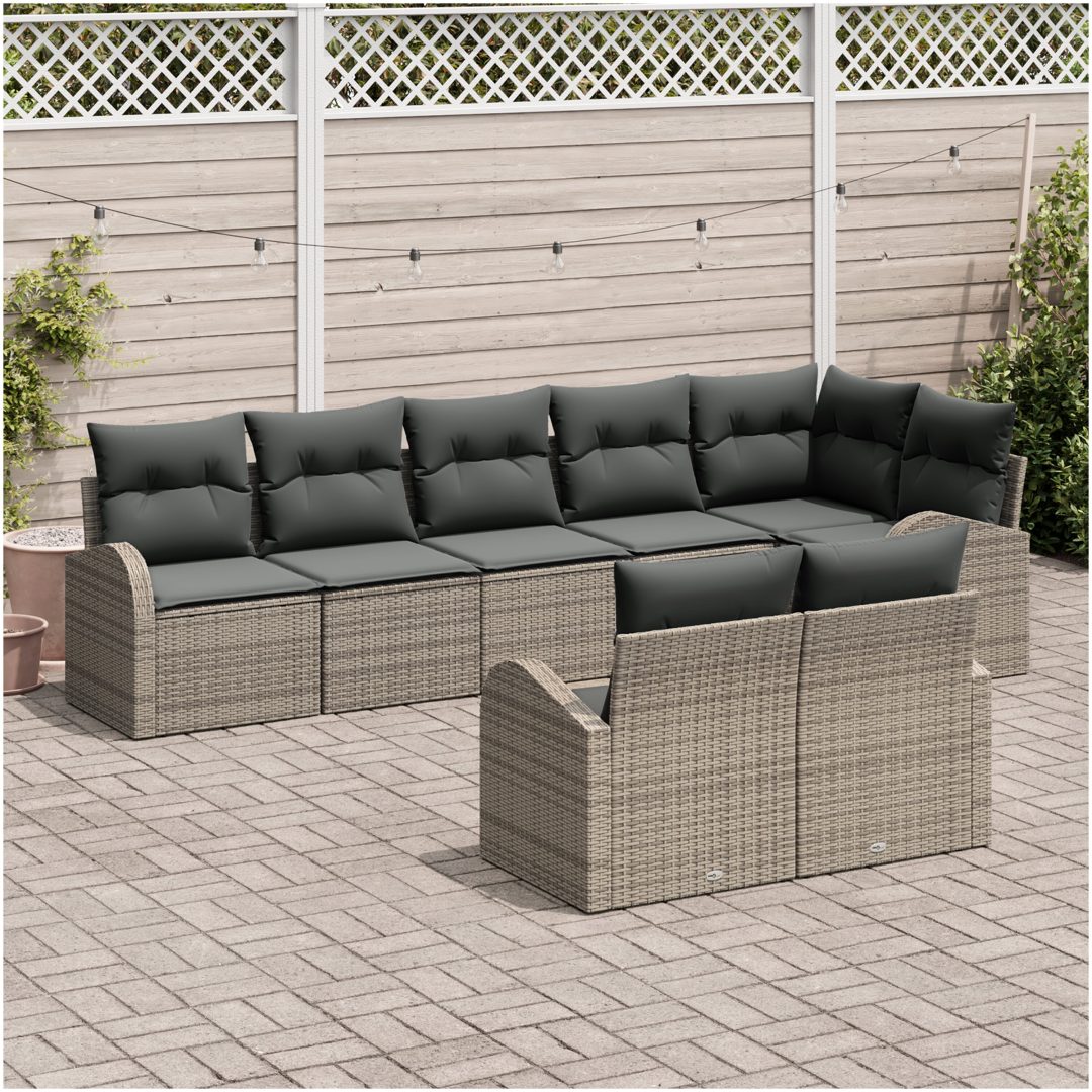 8-delars trädgårdsoff-set med kuddar i grå polyrotting vidaXL 289 x 124 x 85 cm – bild 3