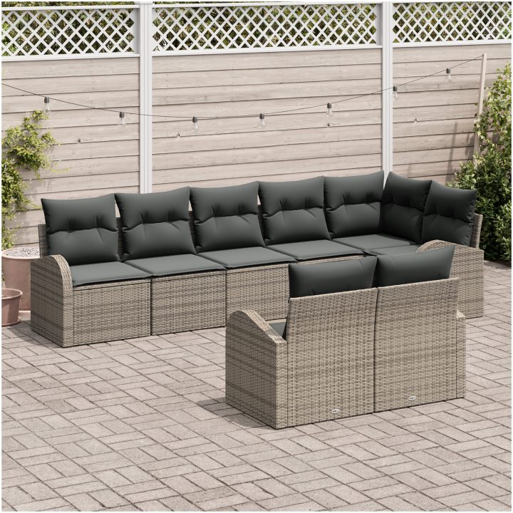 8-delars trädgårdsoff-set med kuddar i grå polyrotting vidaXL 289 x 124 x 85 cm – bild 3