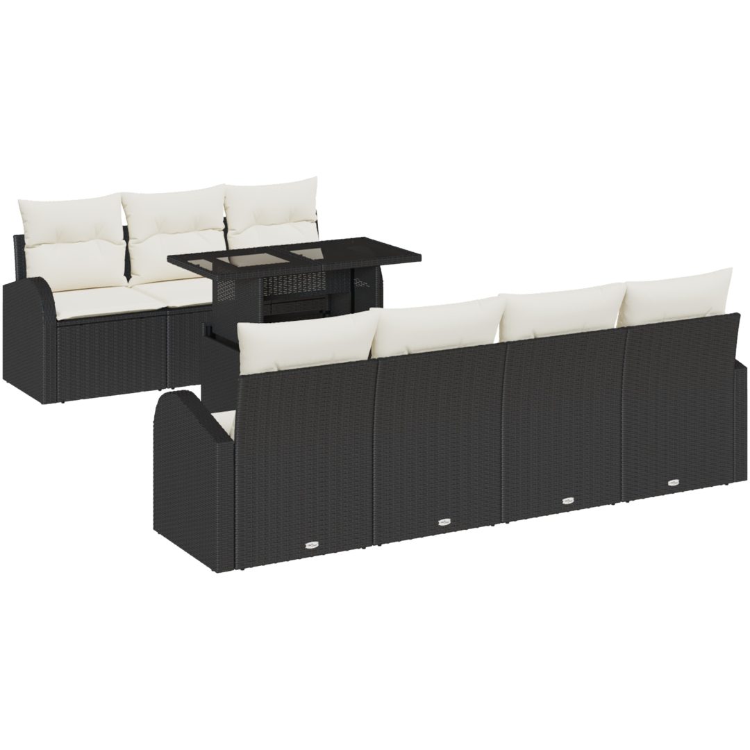 8-delars trädgårdsoff-set med kuddar i svart poly-rattan vidaXL 100 x 55 x 73 cm – bild 2
