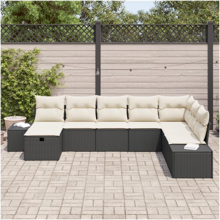 8-delars trädgårdsoff-set med kuddar i svart poly rattan vidaXL 319 x 209 x 85 cm – bild 3