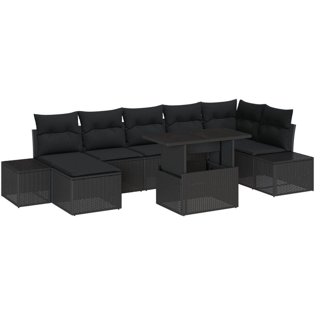 8-delars trädgårdsoff set med kuddar i svart polyrotting vidaXL 100 x 55 x 73 cm – bild 2