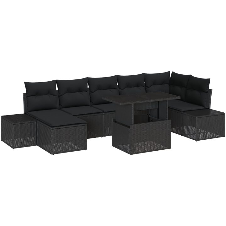 8-delars trädgårdsoff set med kuddar i svart polyrotting vidaXL 100 x 55 x 73 cm – bild 2