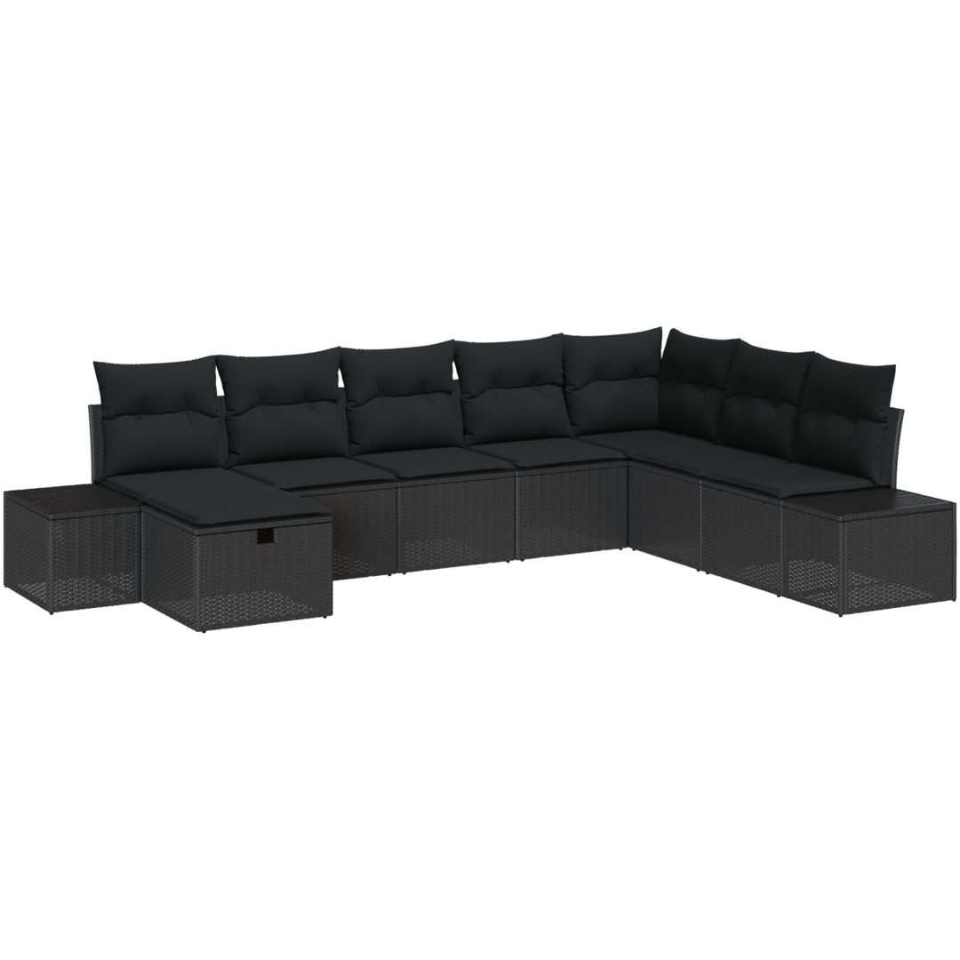 8-delars trädgårdsoff-set med kuddar i svart polyrotting vidaXL 319 x 209 x 85 cm – bild 2