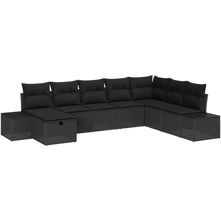 8-delars trädgårdsoff-set med kuddar i svart polyrotting vidaXL 319 x 209 x 85 cm – bild 2