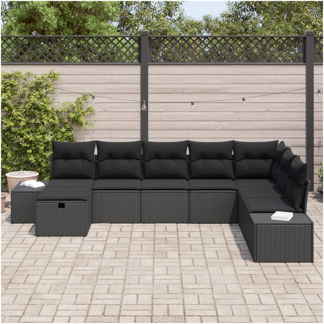 8-delars trädgårdsoff-set med kuddar i svart polyrotting vidaXL 319 x 209 x 85 cm – bild 3