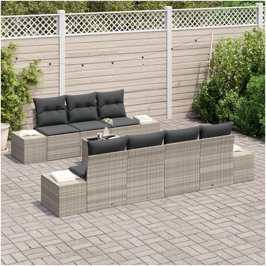 8 Delars Trädgårdsoff Set med Kuddar Ljusgrå Poly Rottning vidaXL 55 x 55 x 37 cm – bild 3