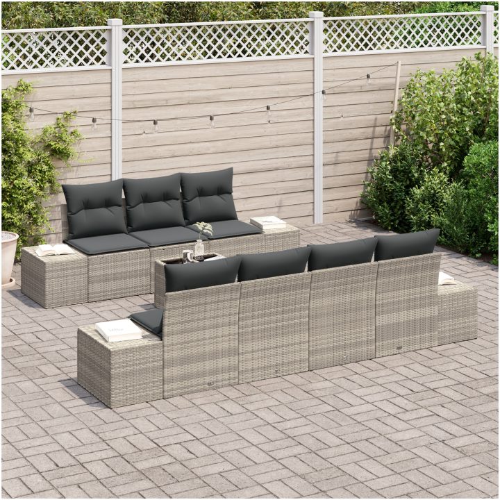 8 Delars Trädgårdsoff Set med Kuddar Ljusgrå Poly Rottning vidaXL 55 x 55 x 37 cm – bild 3