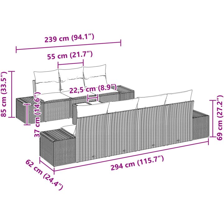 8 Delars Trädgårdsoff Set med Kuddar Ljusgrå Poly Rottning vidaXL 55 x 55 x 37 cm – bild 8