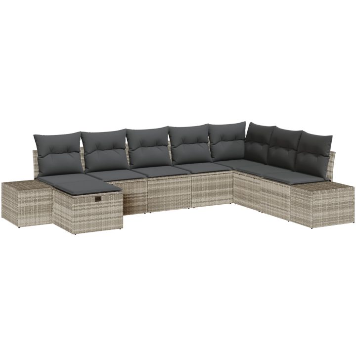 8-delars trädgårdsoff-set med kuddar ljusgrå polyrotting vidaXL 55 x 62 x 69 cm – bild 2