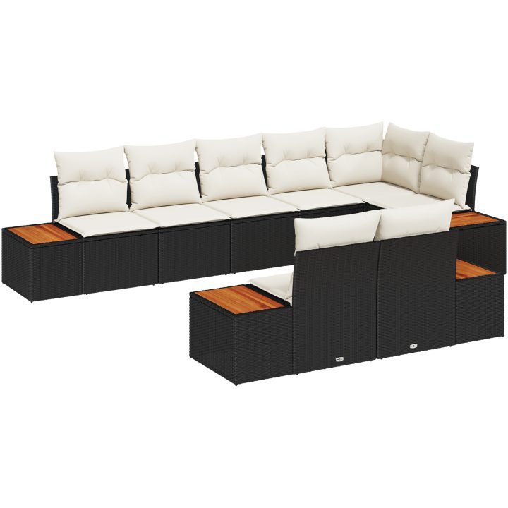 8-delars trädgårdsoff-set med kuddar - Svart poly rattan & akacia vidaXL 319 x 154 x 69 cm – bild 2