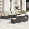 8-delars trädgårdsoff-set med kuddar - Svart poly rattan & akacia vidaXL 319 x 154 x 69 cm – miniatyr 1