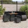8-delars trädgårdsoff set med kuddar svart poly rattan akacia vidaXL Stor – miniatyr 1