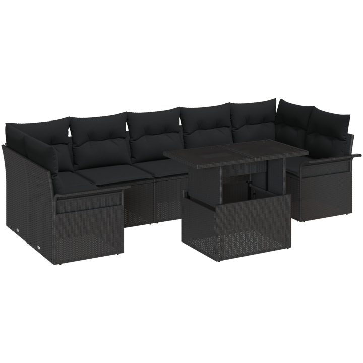 8-delars trädgårdsoff-set med kuddar, svart poly-rattan vidaXL 100 x 55 x 73 cm – bild 2