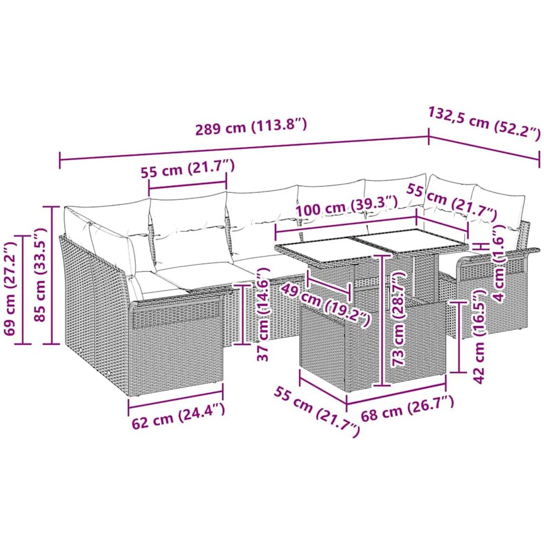 8-delars trädgårdsoff-set med kuddar, svart poly-rattan vidaXL 100 x 55 x 73 cm – bild 11