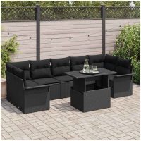 8-delars trädgårdsoff-set med kuddar, svart poly-rattan vidaXL
