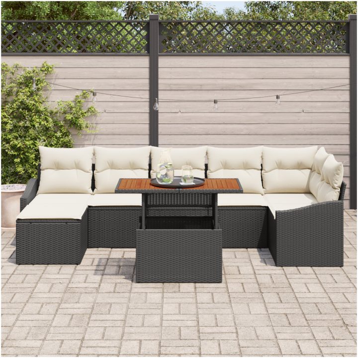 8 Delars Trädgårdsoff Set med Kuddar, Svart Poly Rattan vidaXL 100 x 55 x 73 cm – bild 3