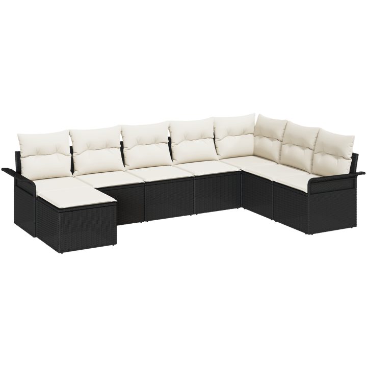8-delars trädgårdsoff set med kuddar svart poly rattan vidaXL Ensam, ensamsoffa, 3 - Sits, 10 kg, 141 x 61.5 x 69 cm – bild 2