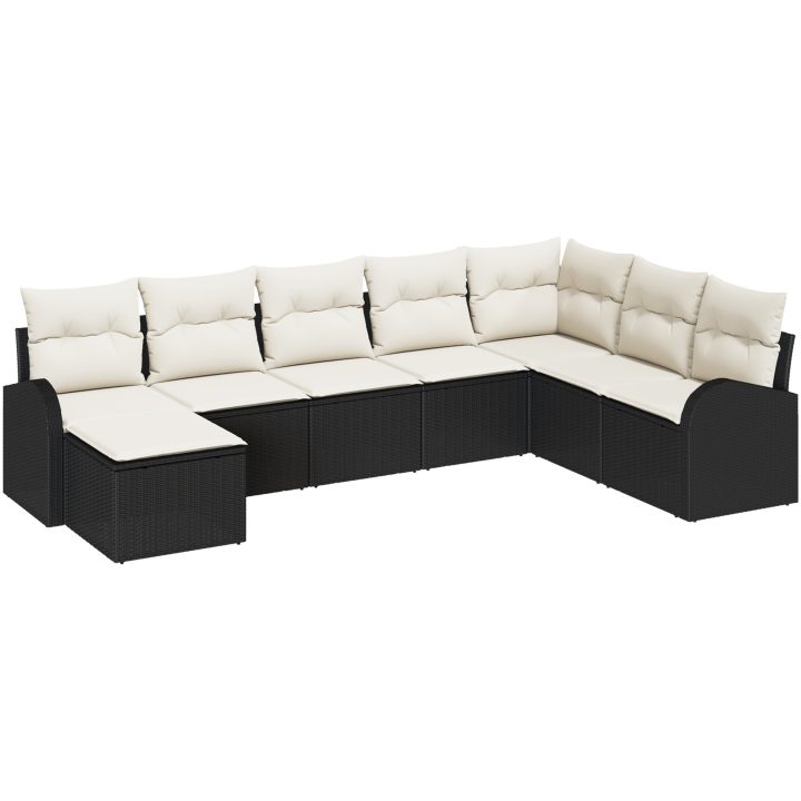 8 Delars Trädgårdsoff Set med Kuddar Svart Poly Rattan vidaXL L - Storlek modulsoffa för utomhusbruk – bild 2