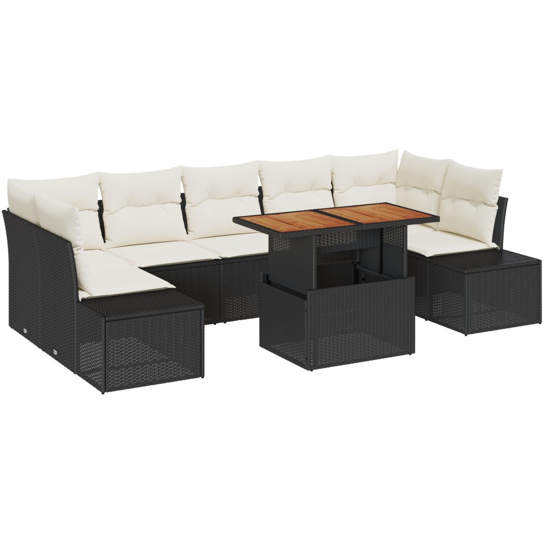 8-delars trädgårdsoff-set med kuddar, svart polyrotting vidaXL 100 x 55 x 73 cm – bild 2