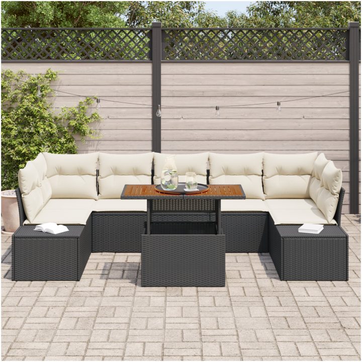 8-delars trädgårdsoff-set med kuddar, svart polyrotting vidaXL 100 x 55 x 73 cm – bild 3