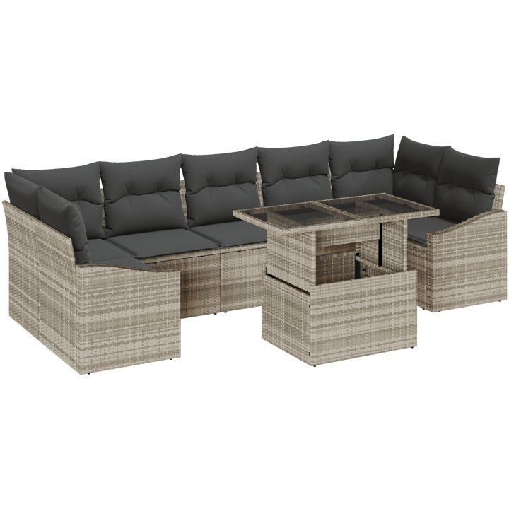 8-delars trädgårdsoffa med kuddar i ljusgrå poly-rattan vidaXL 100 x 55 x 73 cm – bild 2