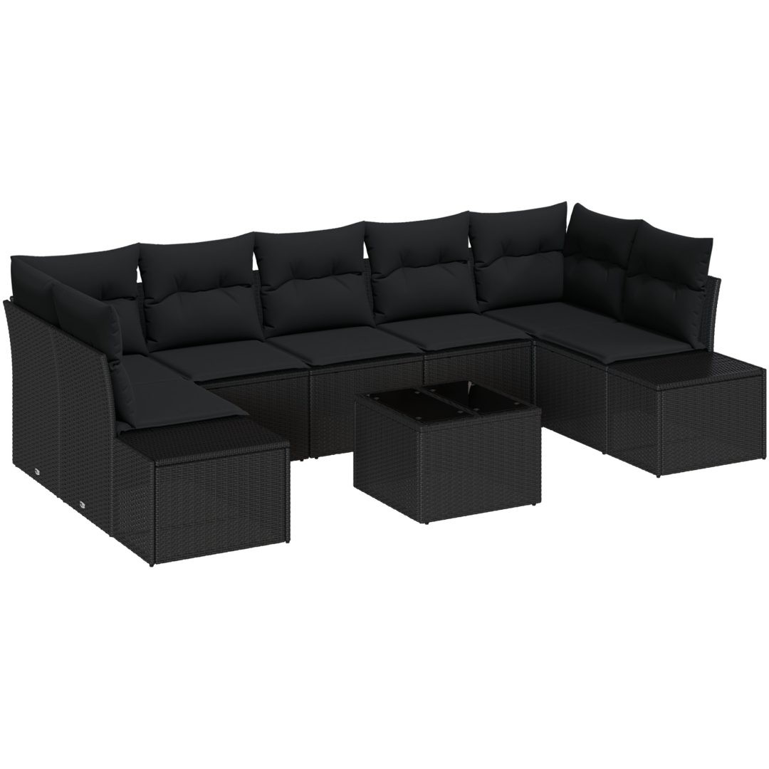 8-delars trädgårdsoffa med kuddar svart poly rattan vidaXL 55 x 55 x 37 cm – bild 2