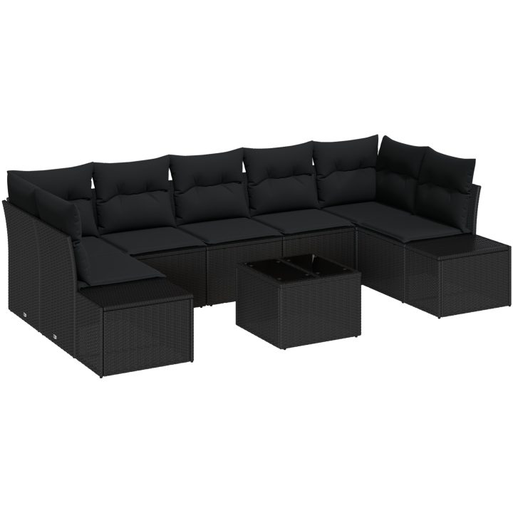 8-delars trädgårdsoffa med kuddar svart poly rattan vidaXL 55 x 55 x 37 cm – bild 2