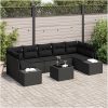 8-delars trädgårdsoffa med kuddar svart poly rattan vidaXL 55 x 55 x 37 cm – miniatyr 1