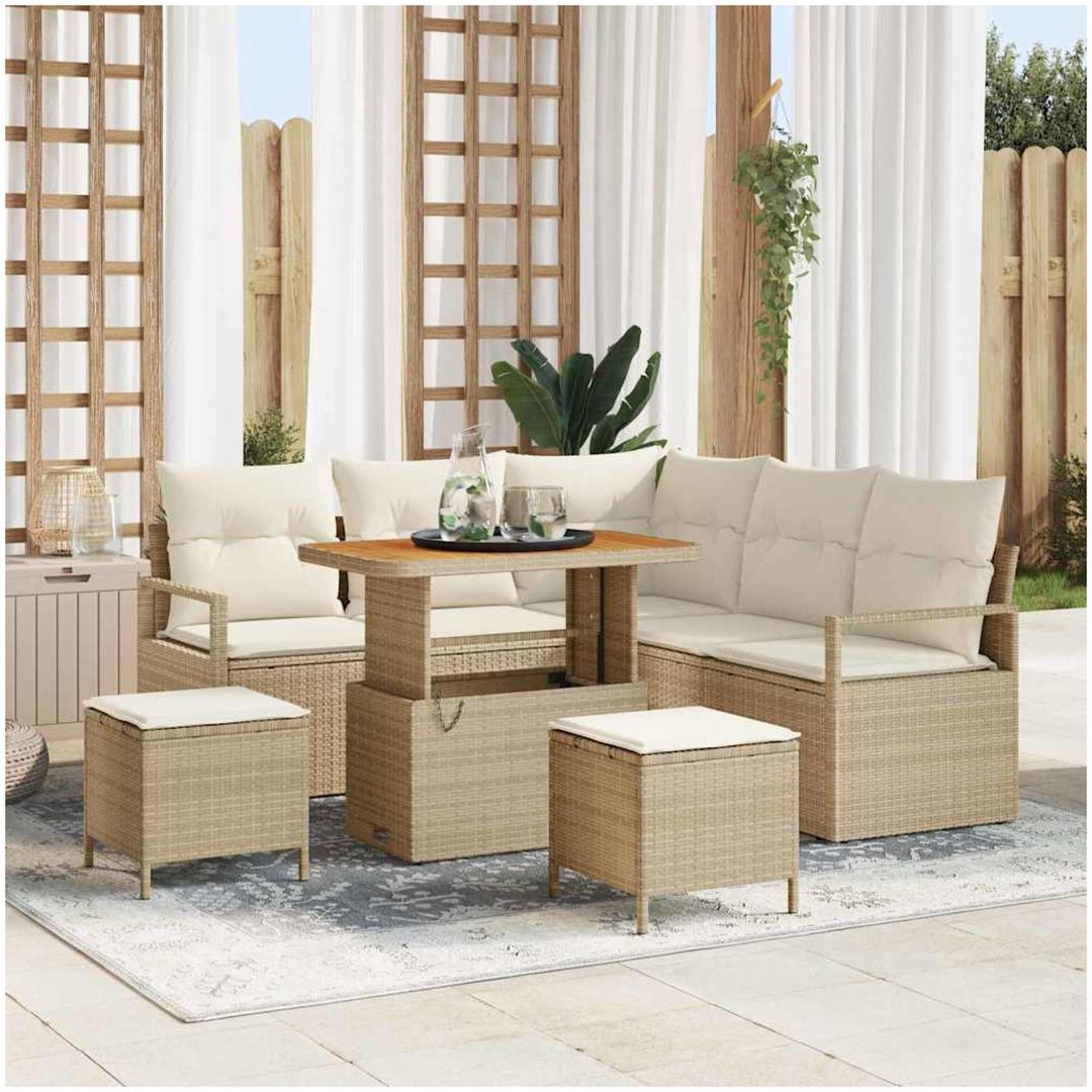 8-delars Trädgårdsoffa Set med kuddar Beige Poly Rattan Akacia vidaXL Stor