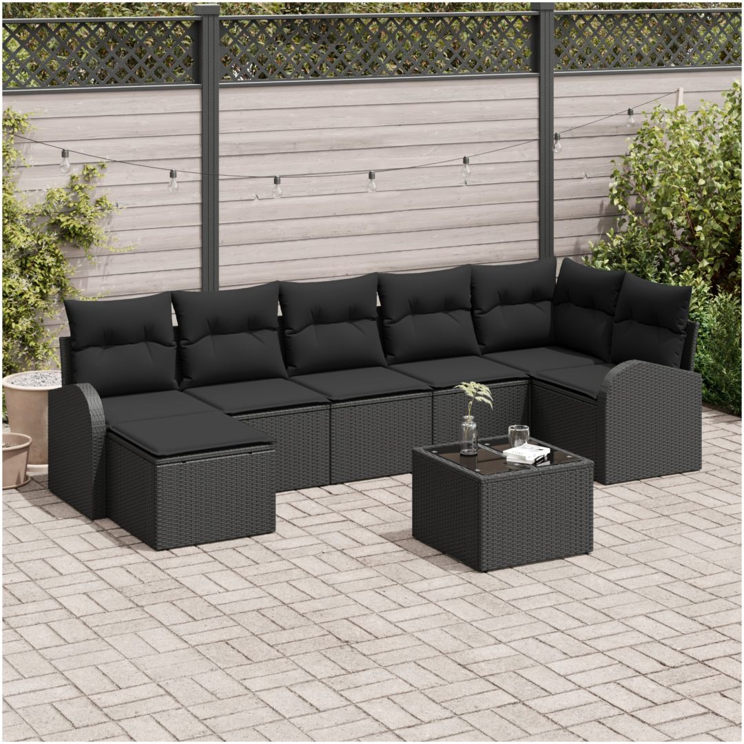 8-delars Trädgårdsoffa Set med Kuddar Beige Poly Rattan vidaXL 55 x 55 x 37 cm