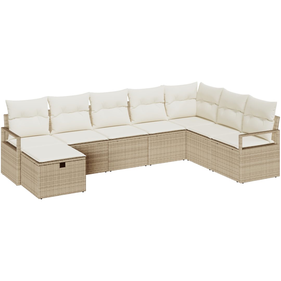 8 Delars Trädgårdsoffa set med kuddar Beige Poly Rattan vidaXL Stor – bild 2