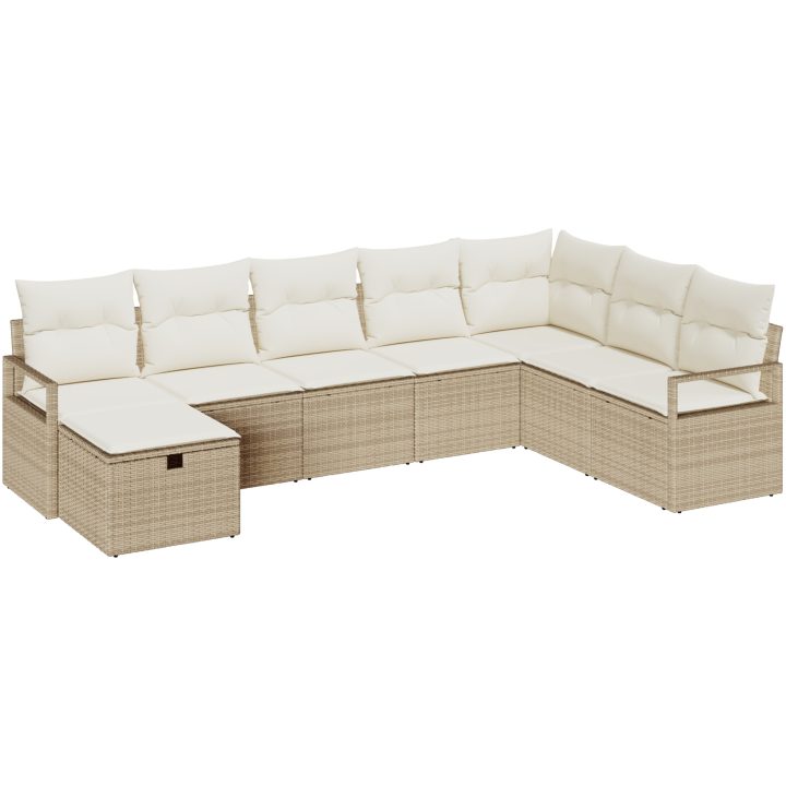 8 Delars Trädgårdsoffa set med kuddar Beige Poly Rattan vidaXL Stor – bild 2