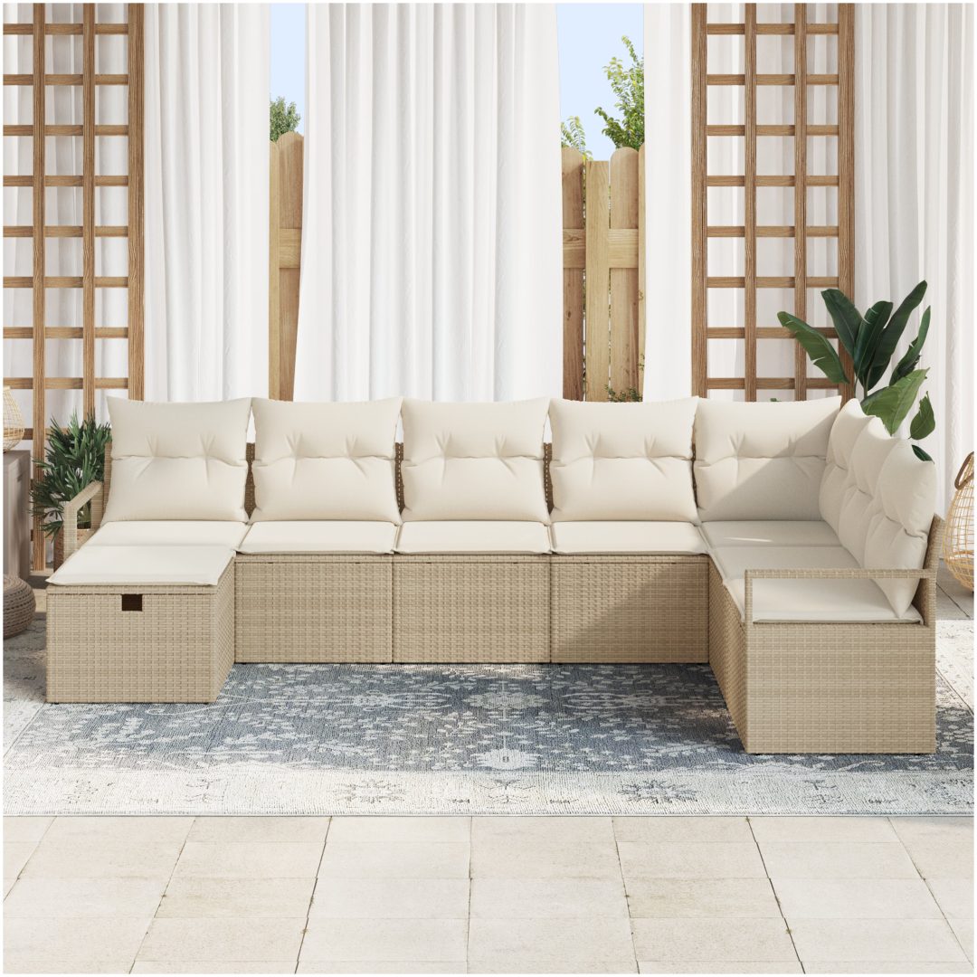 8 Delars Trädgårdsoffa set med kuddar Beige Poly Rattan vidaXL Stor – bild 3