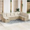 8 Delars Trädgårdsoffa set med kuddar Beige Poly Rattan vidaXL Stor – miniatyr 1