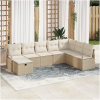 8 Delars Trädgårdsoffa set med kuddar Beige Poly Rattan vidaXL