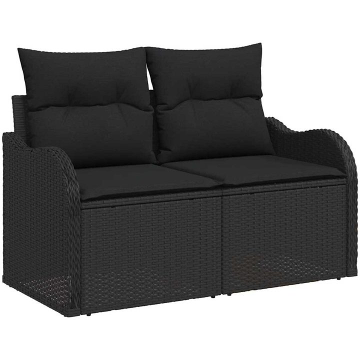 8-delars trädgårdsoffa set med kuddar svart poly rattan akacia vidaXL Medium – bild 6