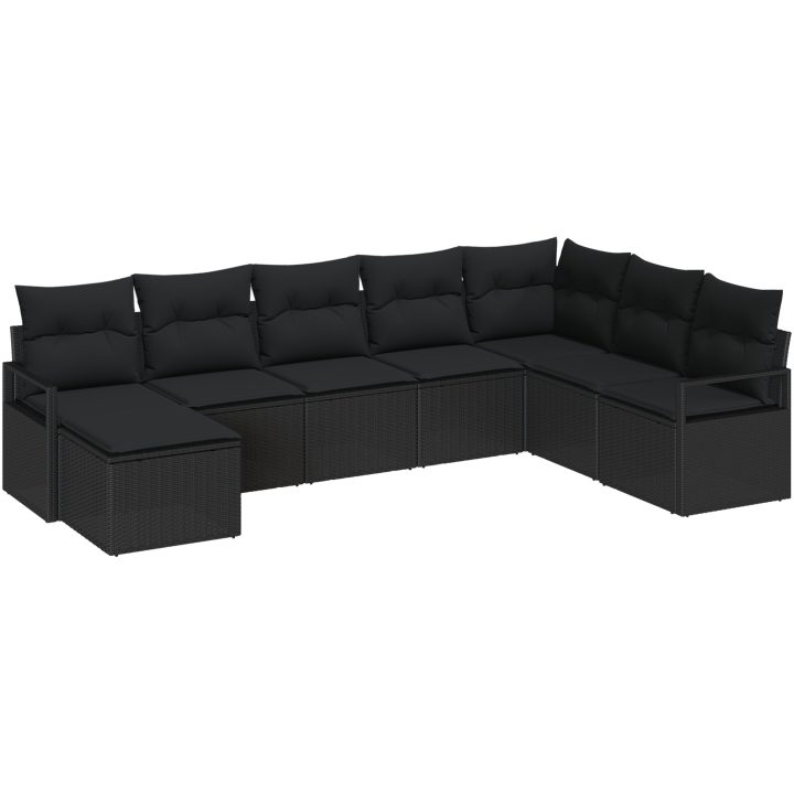 8-delars trädgårdsoffa set med kuddar svart poly rattan vidaXL Stor – bild 2