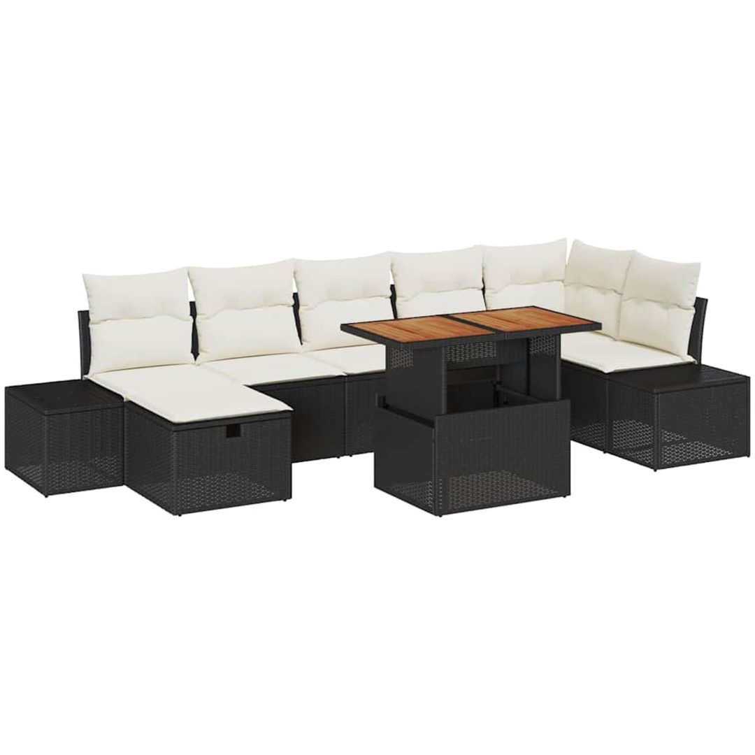 8 Delars Trädgårdsoffa Set med Kuddar Svart Poly Rottning vidaXL 55 x 55 x 37 cm – bild 2