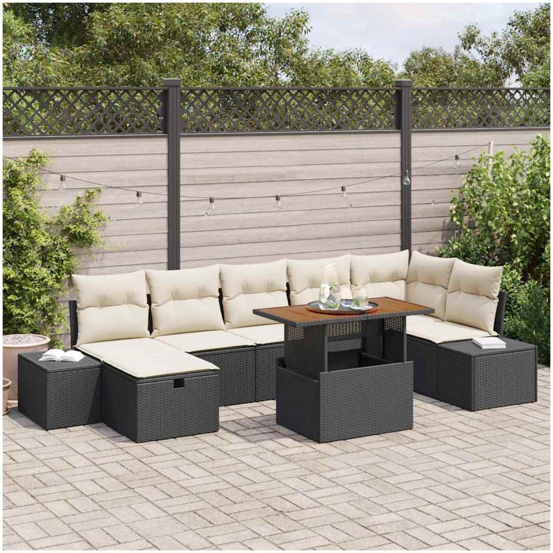 8 Delars Trädgårdsoffa Set med Kuddar Svart Poly Rottning vidaXL 55 x 55 x 37 cm