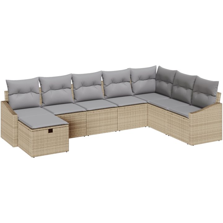 8-delars trädgårdsoffagrupp med beige kuddar i poly-rotting vidaXL 288,5 x 178,5 x 85 cm – bild 2