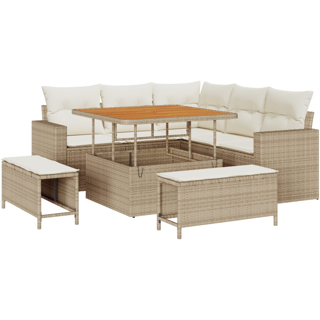 8 Delars Trädgårdsoffagrupp med Kuddar Beige Poly Rattan vidaXL Stor – bild 2