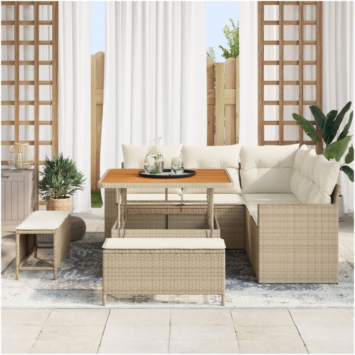 8 Delars Trädgårdsoffagrupp med Kuddar Beige Poly Rattan vidaXL Stor – bild 3