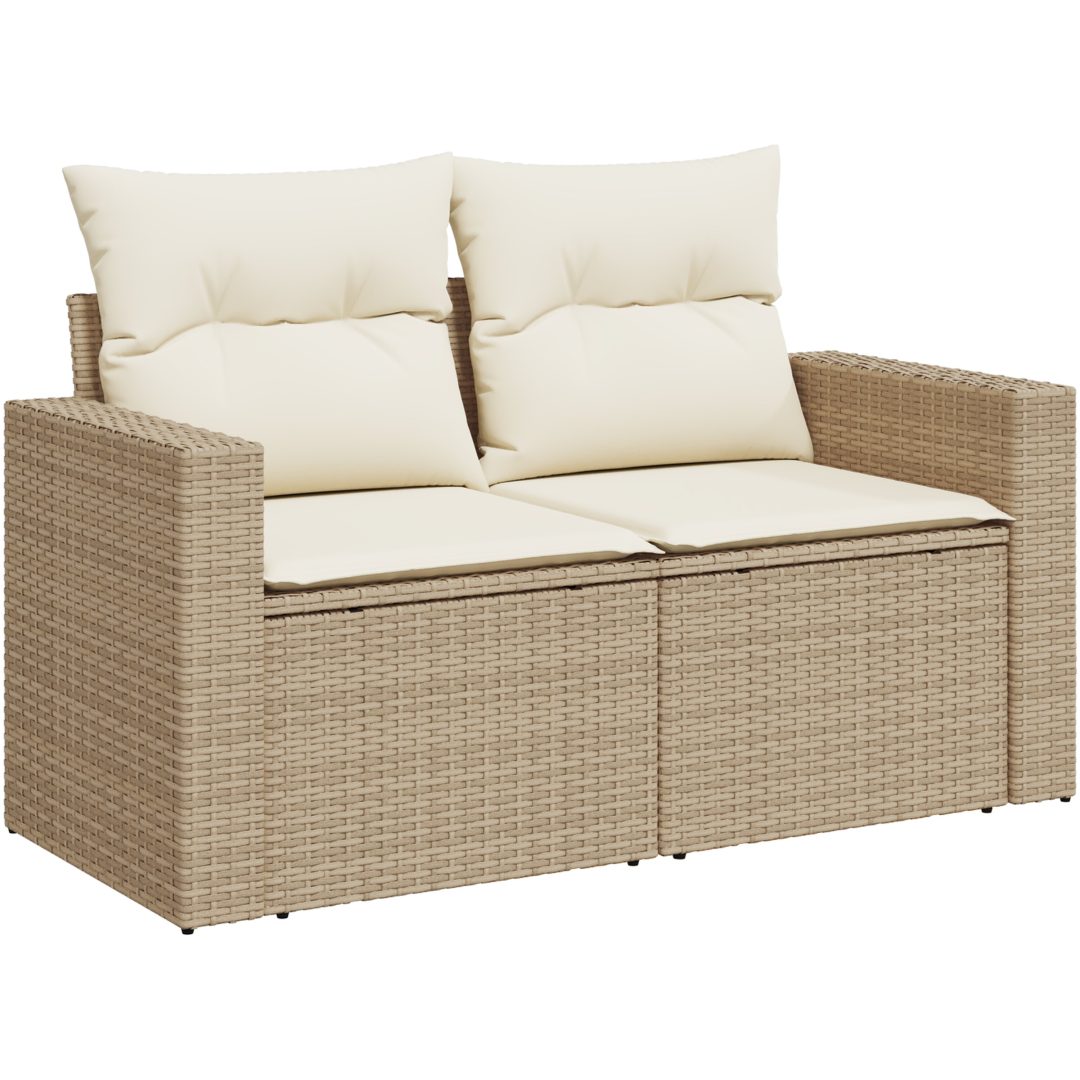 8 Delars Trädgårdsoffagrupp med Kuddar Beige Poly Rattan vidaXL Stor – bild 4