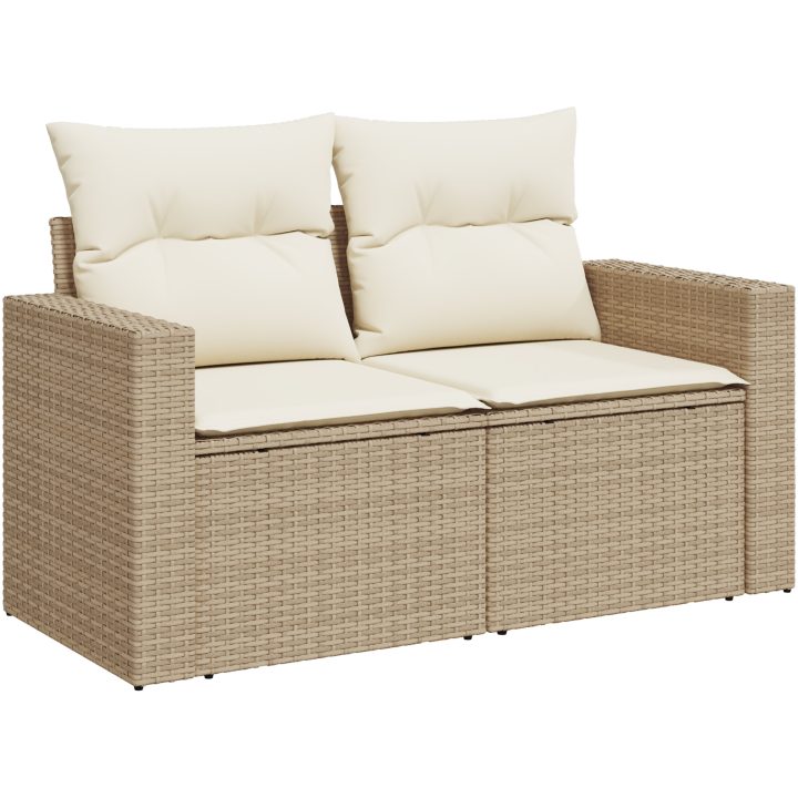 8 Delars Trädgårdsoffagrupp med Kuddar Beige Poly Rattan vidaXL Stor – bild 4