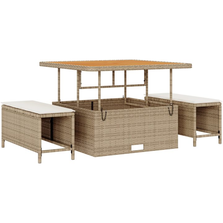 8 Delars Trädgårdsoffagrupp med Kuddar Beige Poly Rattan vidaXL Stor – bild 7